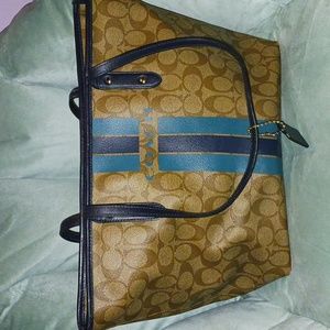 Leather Coach Bag with Varsity stripe!